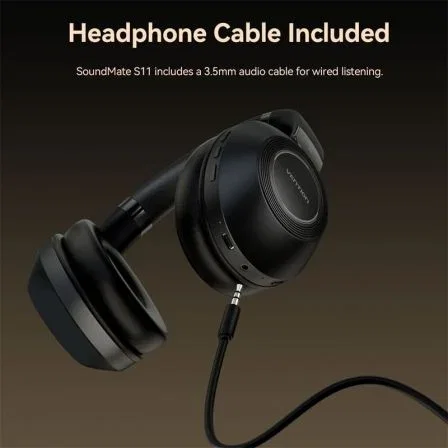 Vention NBBB0 Auriculares Inalámbricos SoundMate S11 Negros Bluetooth 5.3 con Micrófono y Batería de 20 Horas